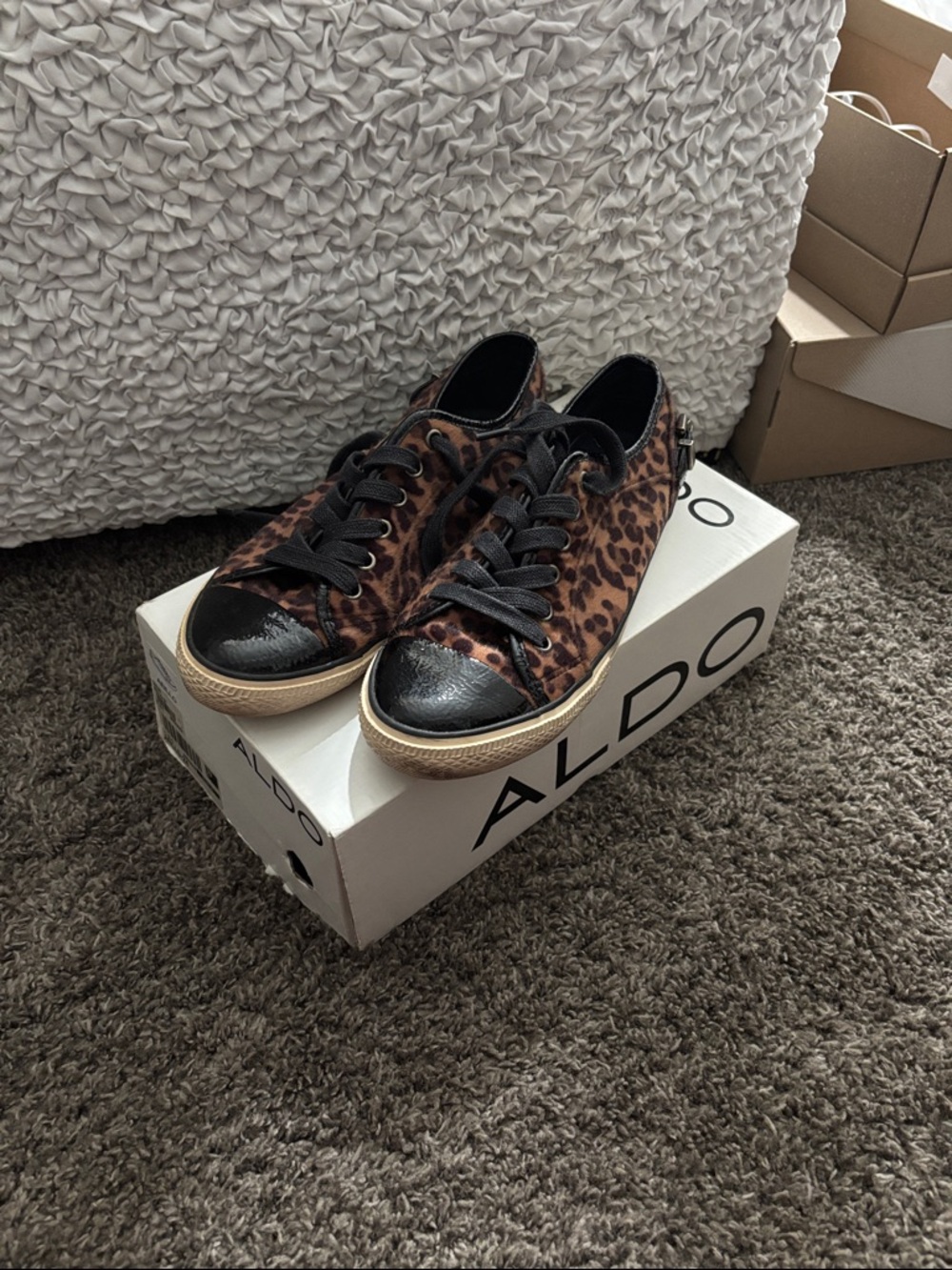 Aldo Leopard-Pattern Low-Top Sneakers with Black Patent Toe